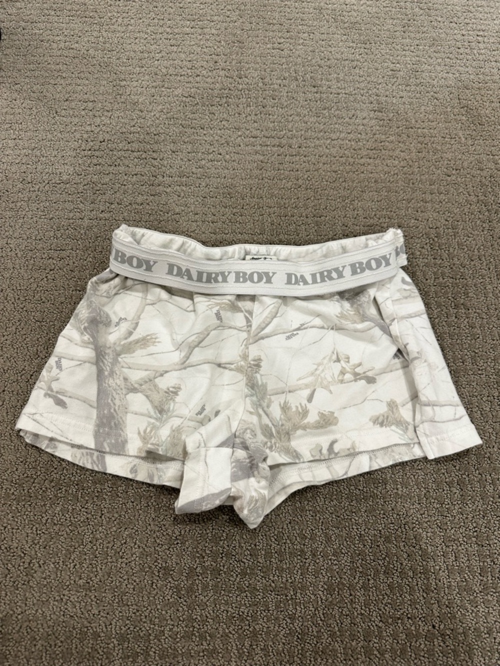 DAIRY BOY White & Light Gray Camouflage Print Women’s Lounge Shorts - Picture 2 of 3